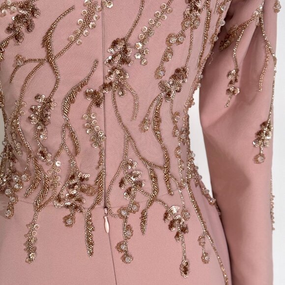 Brand New US 6 Tony Ward One Shoulder Evening Gown with Gold Beading - Picture 6 of 7